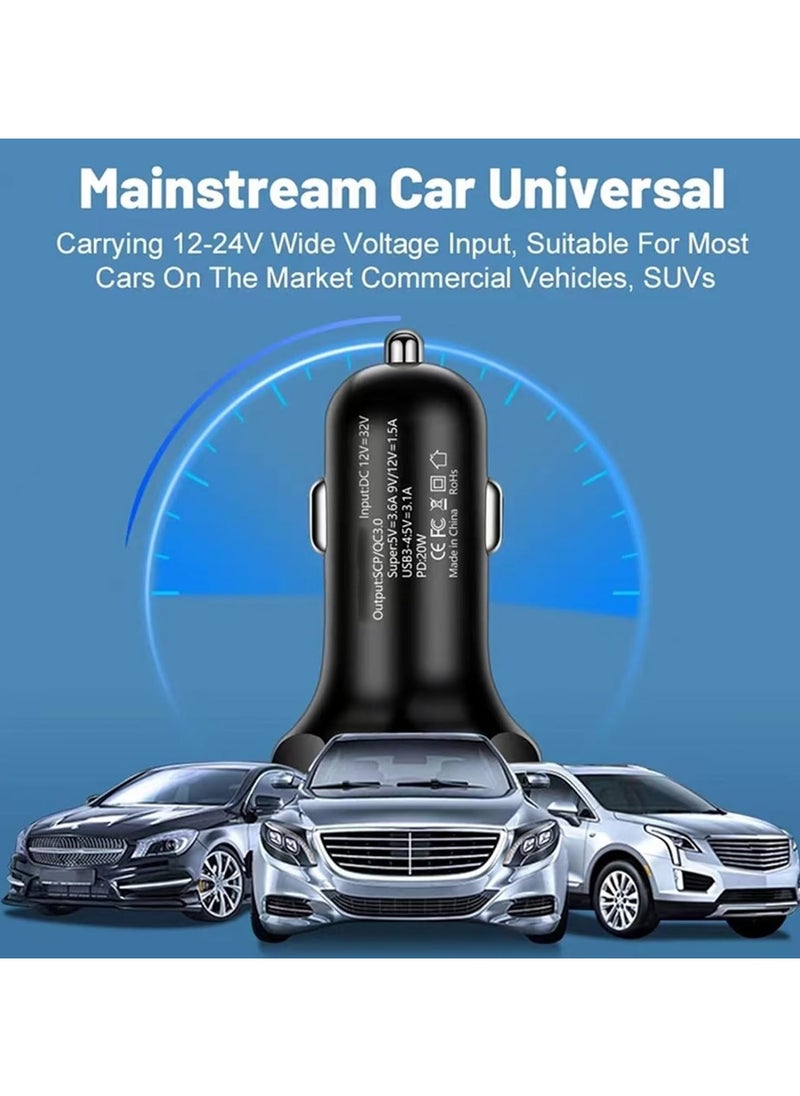 6 in 1 USB C Car Phone Charger Adapter with Voltage Display Dual PD Super Fast for iPhone 15 Pro max OPPO Samsung Huawei