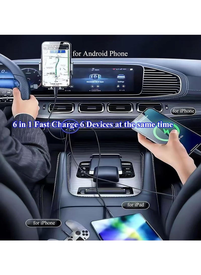 6 in 1 USB C Car Phone Charger Adapter with Voltage Display Dual PD Super Fast for iPhone 15 Pro max OPPO Samsung Huawei