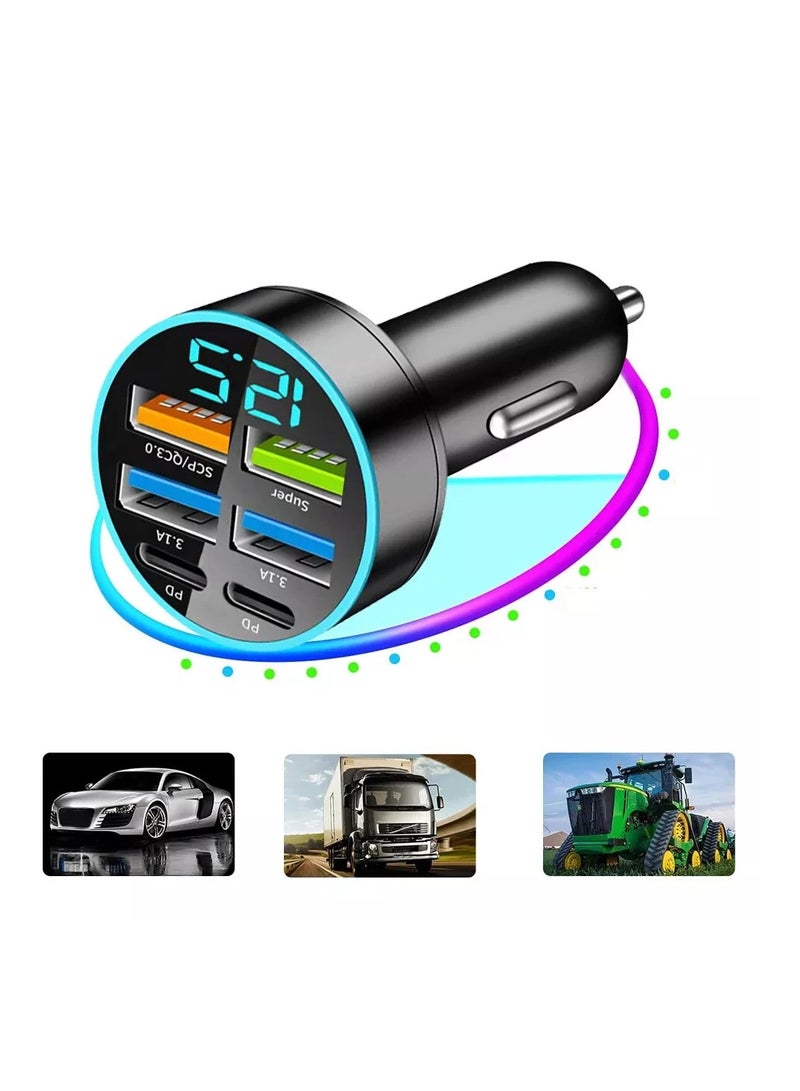 Super Fast Car Charge USB C Car Phone Charger Adapter 6 in 1 with Voltage Display 66W Multi Port Cigarette Lighter USB Charge for iPhone 16 15 14 13 12 11 Samsung Galaxy Huawei Oneplus Oppo Vivo  - Image 1