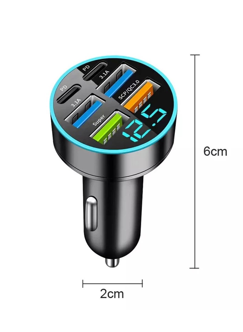 Super Fast Car Charge USB C Car Phone Charger Adapter 6 in 1 with Voltage Display 66W Multi Port Cigarette Lighter USB Charge for iPhone 16 15 14 13 12 11 Samsung Galaxy Huawei Oneplus Oppo Vivo  - Image 2