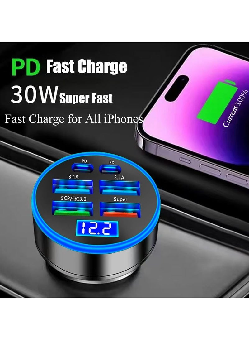Super Fast Car Charge USB C Car Phone Charger Adapter 6 in 1 with Voltage Display 66W Multi Port Cigarette Lighter USB Charge for iPhone 16 15 14 13 12 11 Samsung Galaxy Huawei Oneplus Oppo Vivo  - Image 4