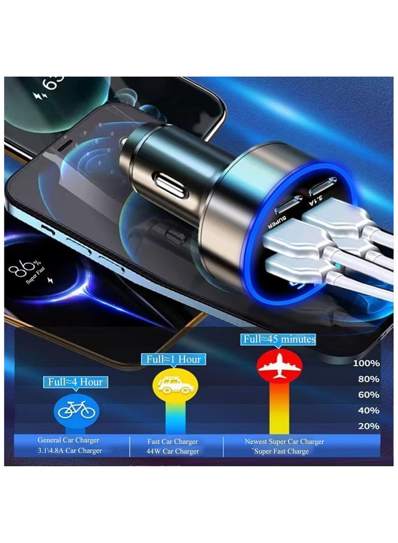 AQUILUX Car Charger 2 PD 4 USB Super Fast Charge 66W Car Charger Fast Charge with LED Light Display Car Charger Adapter Black - Image 2