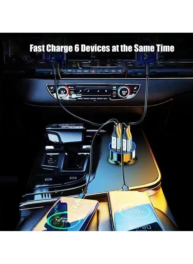 AQUILUX Car Charger 2 PD 4 USB Super Fast Charge 66W Car Charger Fast Charge with LED Light Display Car Charger Adapter Black - Image 3