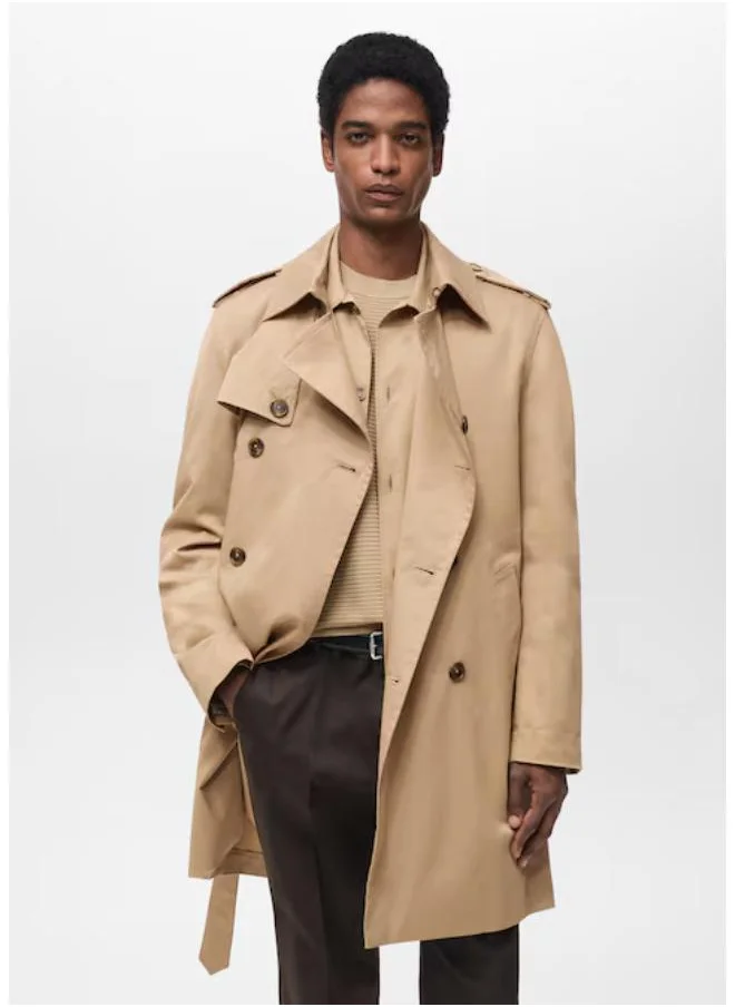 Mango Man Water-Repellent Belted Trench Coat