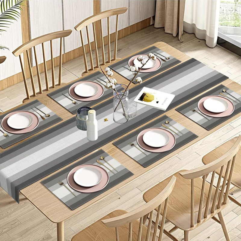 Emvency Grey Gradient Table Runner and Placemats Set of 6, Modern Abstract GeometricPainting Art Dining Decor for Daily Use(1 Table Runner 72 inches Long and 6 Placemats) - Image 1