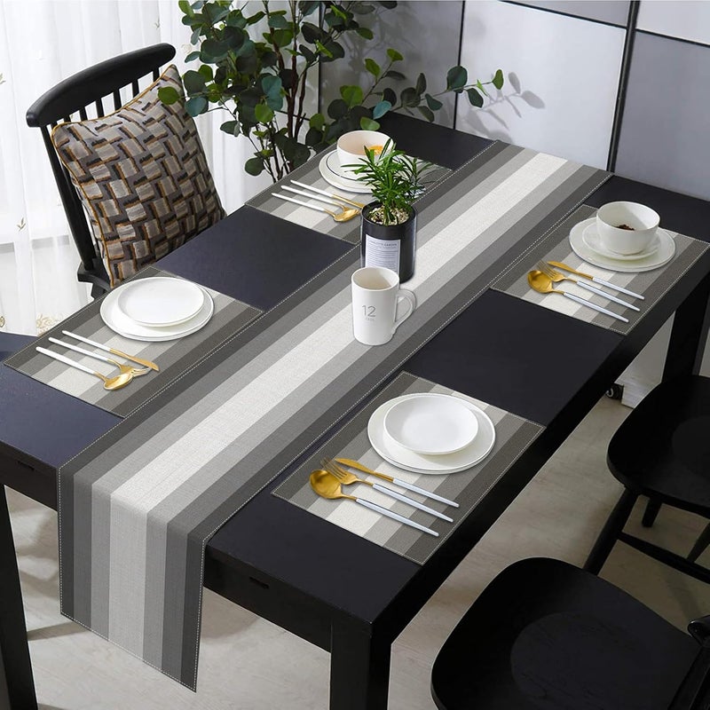 Emvency Grey Gradient Table Runner and Placemats Set of 6, Modern Abstract GeometricPainting Art Dining Decor for Daily Use(1 Table Runner 72 inches Long and 6 Placemats) - Image 5