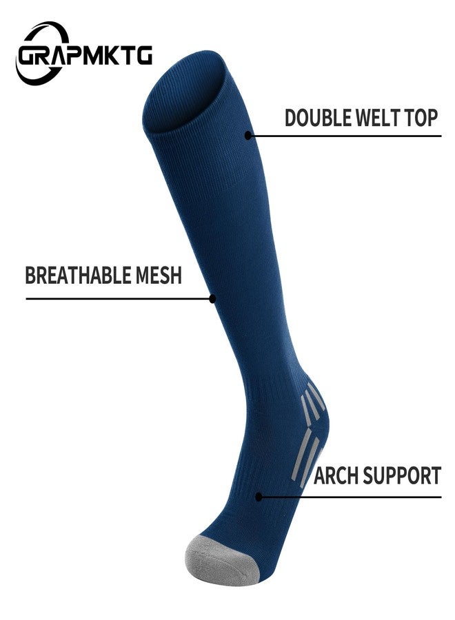 GRAPMKTG 3 Pack Soccer Baseball Softball Socks for Youth Women and Men Knee High Football Socks for Boys Girls Navy Blue Medium - Image 5