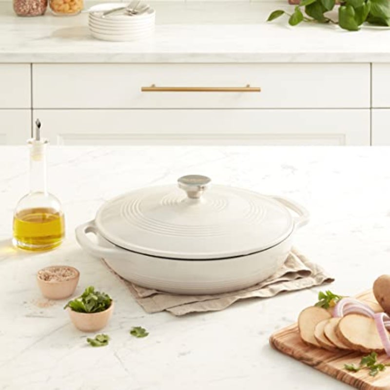3.6 Quart Cast Iron Casserole Pan for stovetop and oven use, enameled cast iron, cherry red, chip-resistant enamel finish - Image 2