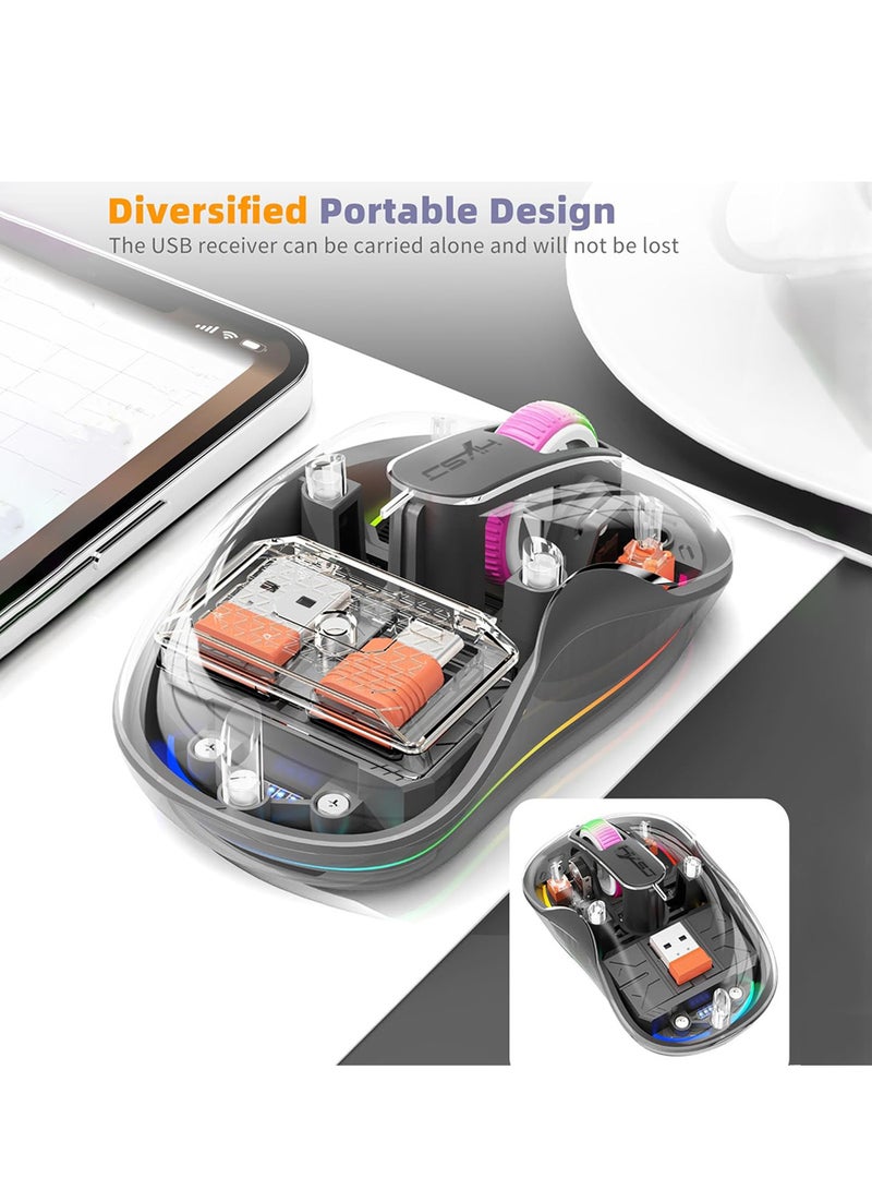 X-level Wireless Bluetooth Mouse,Dual Bluetooth & 2.4GHz Rechargeable Silent Bluetooth Wireless Mouse,Transparent Wireless Mouse, Computer Mice with USB Receiver, Portable, Cool LED, Ergonomic (Grey) - Image 4
