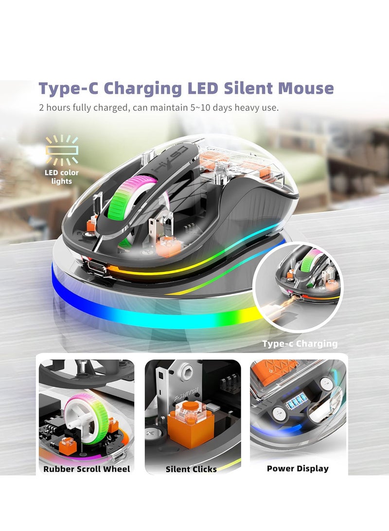 X-level Wireless Bluetooth Mouse,Dual Bluetooth & 2.4GHz Rechargeable Silent Bluetooth Wireless Mouse,Transparent Wireless Mouse, Computer Mice with USB Receiver, Portable, Cool LED, Ergonomic (Grey) - Image 3