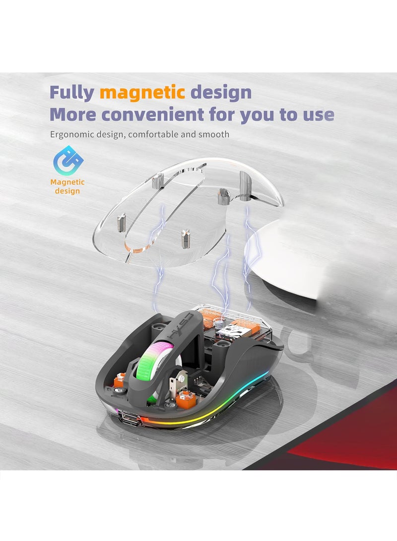 X-level Wireless Bluetooth Mouse,Dual Bluetooth & 2.4GHz Rechargeable Silent Bluetooth Wireless Mouse,Transparent Wireless Mouse, Computer Mice with USB Receiver, Portable, Cool LED, Ergonomic (Grey) - Image 5