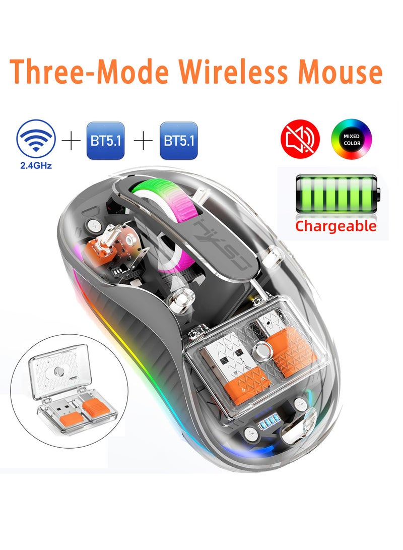 X-level Wireless Bluetooth Mouse,Dual Bluetooth & 2.4GHz Rechargeable Silent Bluetooth Wireless Mouse,Transparent Wireless Mouse, Computer Mice with USB Receiver, Portable, Cool LED, Ergonomic (Grey) - Image 1