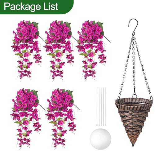 HyeFlora Artificial Fake Hanging Hibiscus Flowers Plants Baskets for Outdoor Decoration, Faux Silk Hibiscus Long Vines in Planter UV Resistant Realistic Flowers for Outside Porch Patio Home Decor(Purple 2) - Image 4