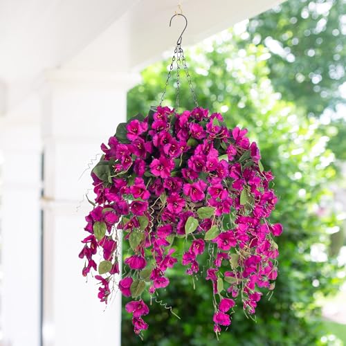 HyeFlora Artificial Fake Hanging Hibiscus Flowers Plants Baskets for Outdoor Decoration, Faux Silk Hibiscus Long Vines in Planter UV Resistant Realistic Flowers for Outside Porch Patio Home Decor(Purple 2) - Image 2