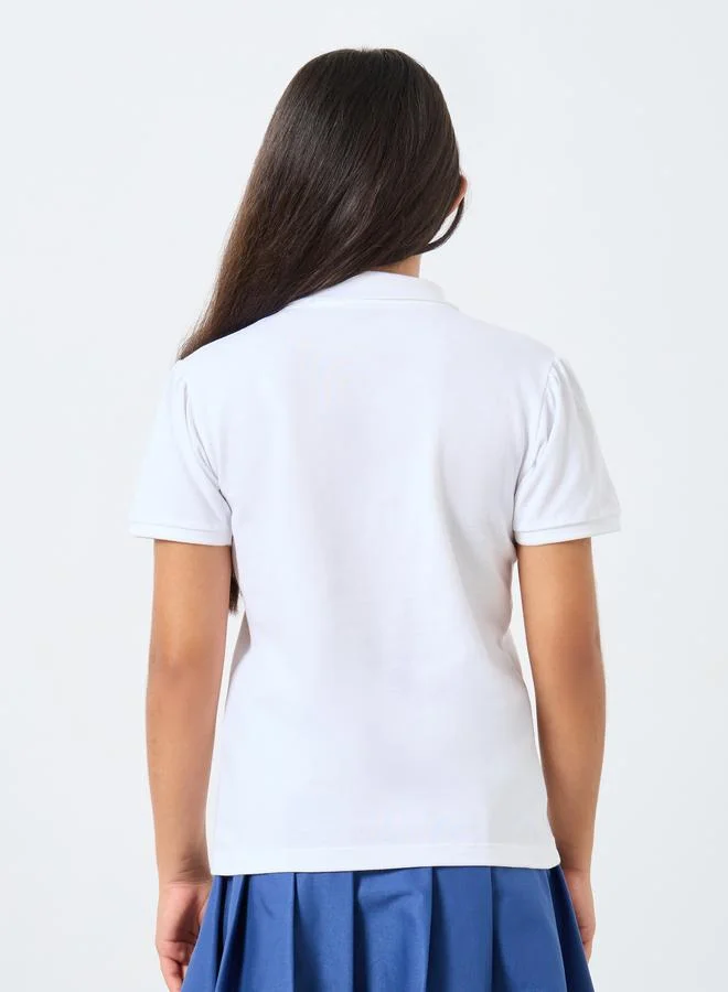 Styli Styli Girls White Cotton Polo T-Shirt