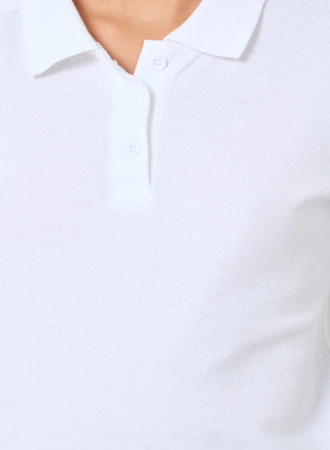 Styli Styli Girls White Cotton Polo T-Shirt