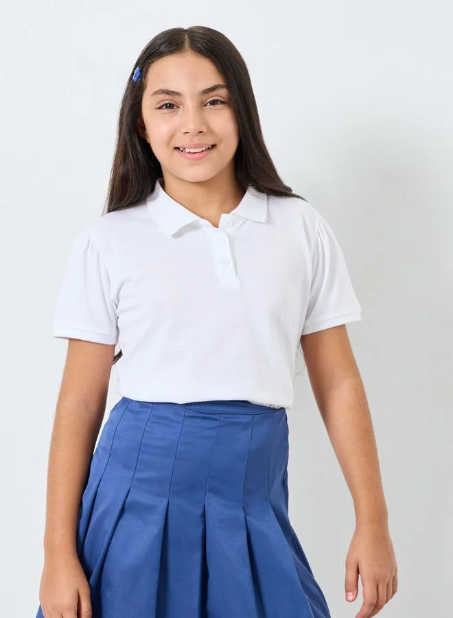 Styli Styli Girls White Cotton Polo T-Shirt