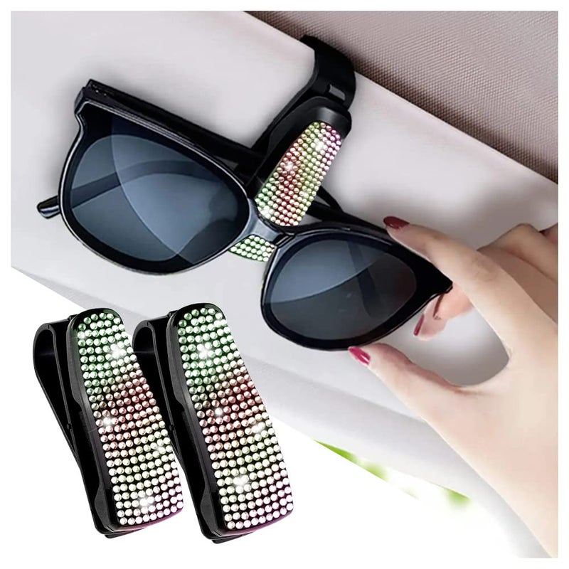 Turcee Set of 2 Bling Rhinestone Car Sun Visor Glasses Holders with AntiScratch SpongeCar Decoration for Women GirlsTicket Card Clip Visor OrganizerUniversal Rhinestone Auto Accessories Colorful - Image 3
