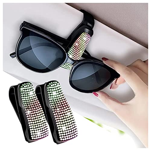 Turcee Set of 2 Bling Rhinestone Car Sun Visor Glasses Holders with AntiScratch SpongeCar Decoration for Women GirlsTicket Card Clip Visor OrganizerUniversal Rhinestone Auto Accessories Colorful - Image 1