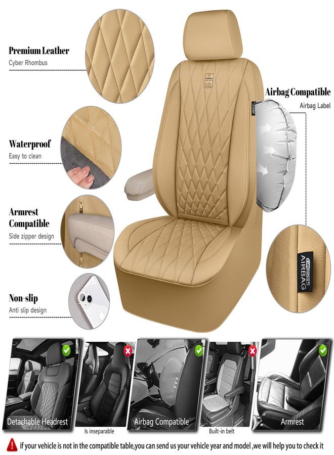 CAR PASS Piping Luxury PU Leather Two Front Car Seat Covers, Waterproof Anti Slip Seat Covers Compatible with Front Seat Armrests,Universal Fit for Suvs,Vans,Trucks,Airbag Compatible(All Beige) - Image 3