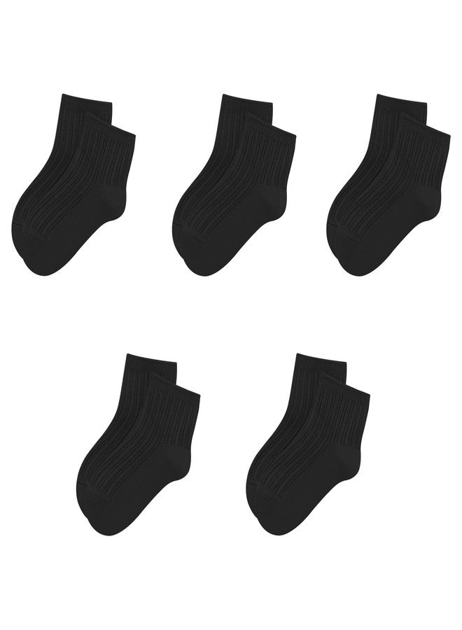 SERISIMPLE Viscose Bamboo Unisex Baby Boy Girl Socks Toddlers Ankle Crew Thin Soft Socks Stretch Breathable Newborn 5 Pairs (US, Age, 0 Months, 12 Months, Black) - Image 1