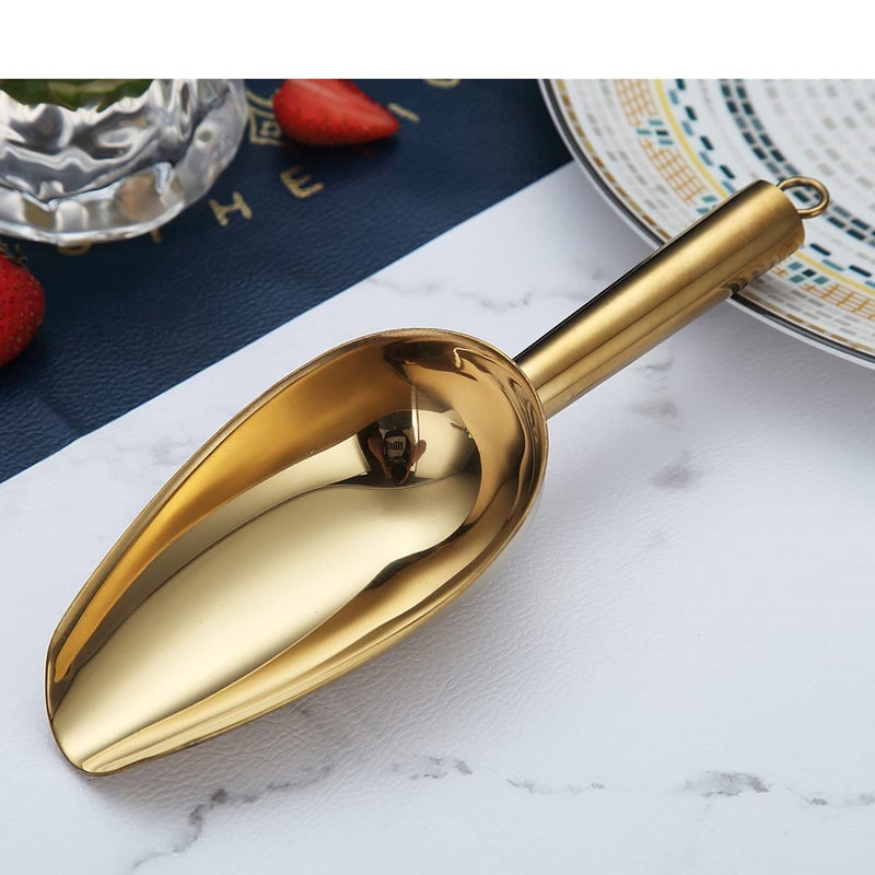 Berglander Stainless Steel Gold Ice Scoop 6 OZ, Titanium Golden Plating Metal Ice Scooper For Ice Maker, Multipurpose For Candy Wedding Kitchen Bar Party, Pet Animal Dog Food Scoop Beach Shovel - Image 3