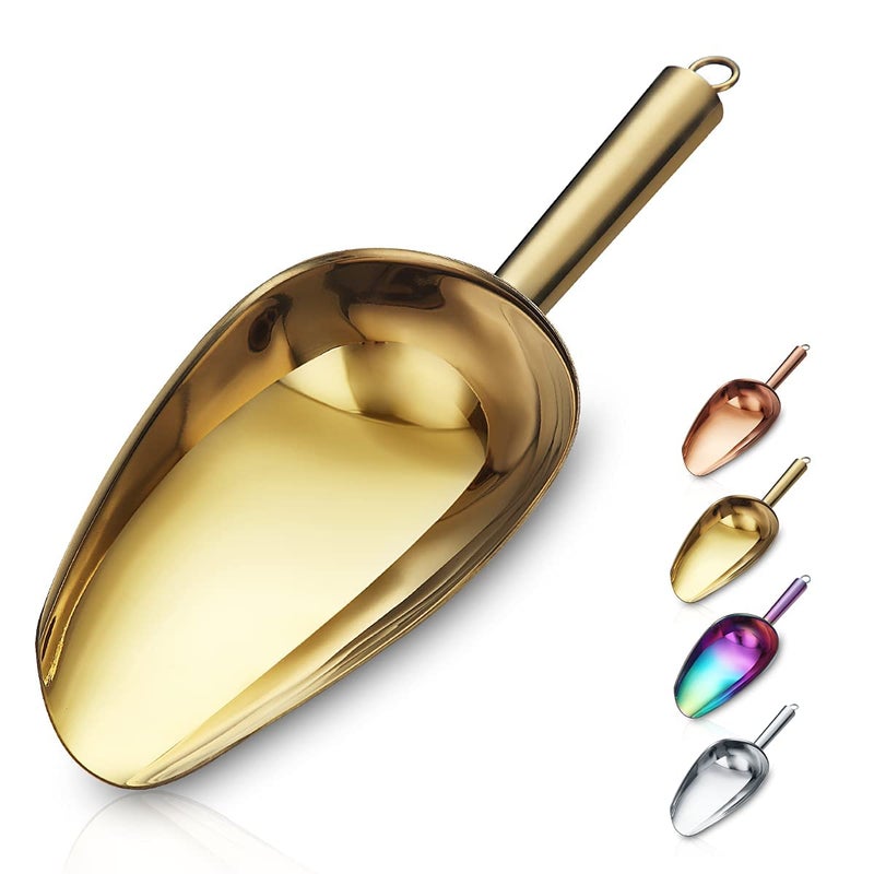 Berglander Stainless Steel Gold Ice Scoop 6 OZ, Titanium Golden Plating Metal Ice Scooper For Ice Maker, Multipurpose For Candy Wedding Kitchen Bar Party, Pet Animal Dog Food Scoop Beach Shovel - Image 1