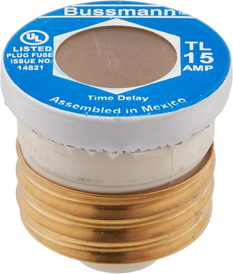 Busman TL-15 Medium Duty Time Delay Plug Fuse, 125 VAC, 15 A, 10 kA