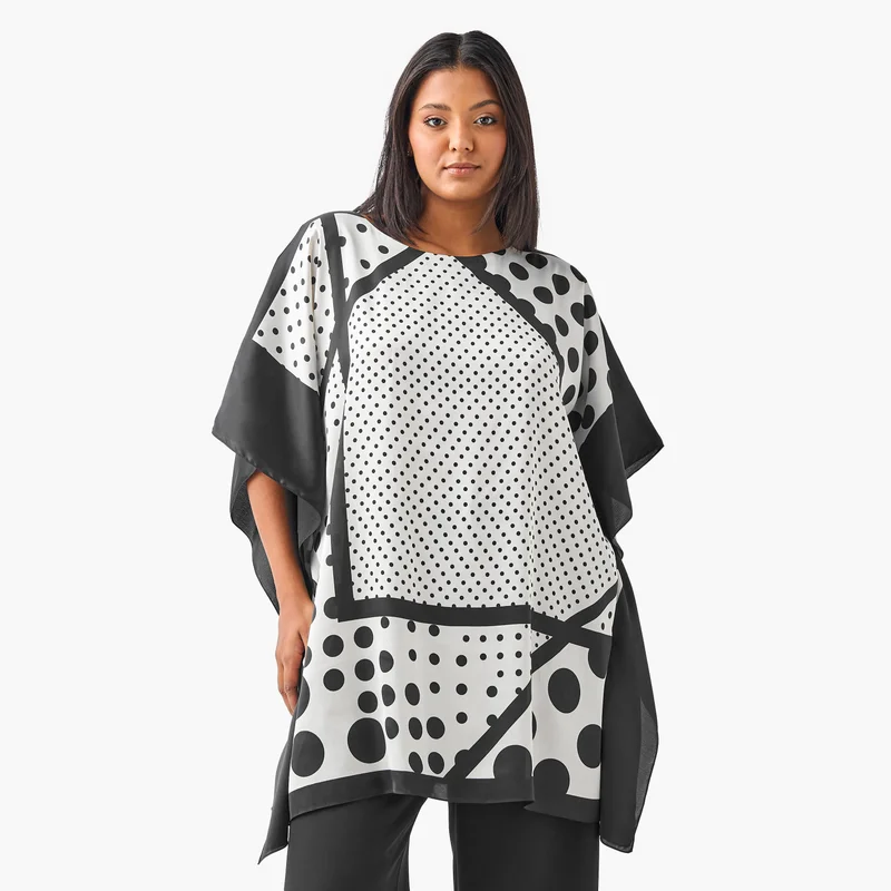  أولا بوبكن Ulla Popken Plus Size Printed Kaftan Top with Round Neck