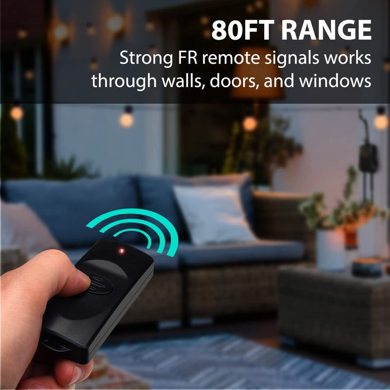 Fosmon Wireless Remote Control Outlet (2 Outlets, 80 Foot Range) ETL Listed Water Resistant Electrical Outlet for Outdoor Lights, Kitchen Appliances and Household Appliances (Battery Included) 2 Pack - Image 2