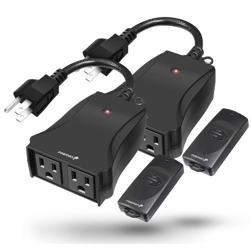 Fosmon Wireless Remote Control Outlet (2 Outlets, 80 Foot Range) ETL Listed Water Resistant Electrical Outlet for Outdoor Lights, Kitchen Appliances and Household Appliances (Battery Included) 2 Pack - Image 1