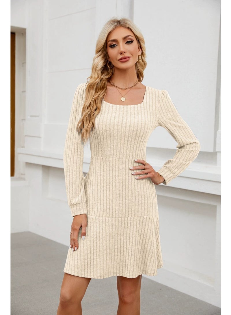 general 2025-2026 Women's Square-neck Lantern-Sleeve Doll Dress with Pockets and Long-Sleeved Overalls - Image 1