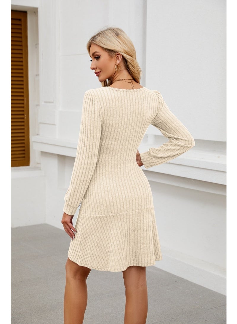 general 2025-2026 Women's Square-neck Lantern-Sleeve Doll Dress with Pockets and Long-Sleeved Overalls - Image 2