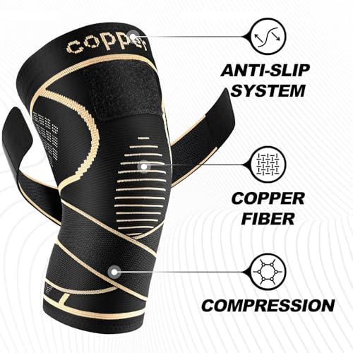 JHVW Copper Knee Brace for Women Men 2-Pack, Knee Compression Sleeve with Straps, Knee Braces for Knee Pain, Knee Support for Running Working - Image 3