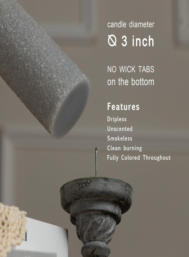 MOZEAL Hand-Poured Decorative Pillar Candles Set of 3 (3"x4" 5" 6"), Dripless, Unscented, Smokeless, Gray for Modern Home, Urban Loft & Contemporary Table Décor - Image 2