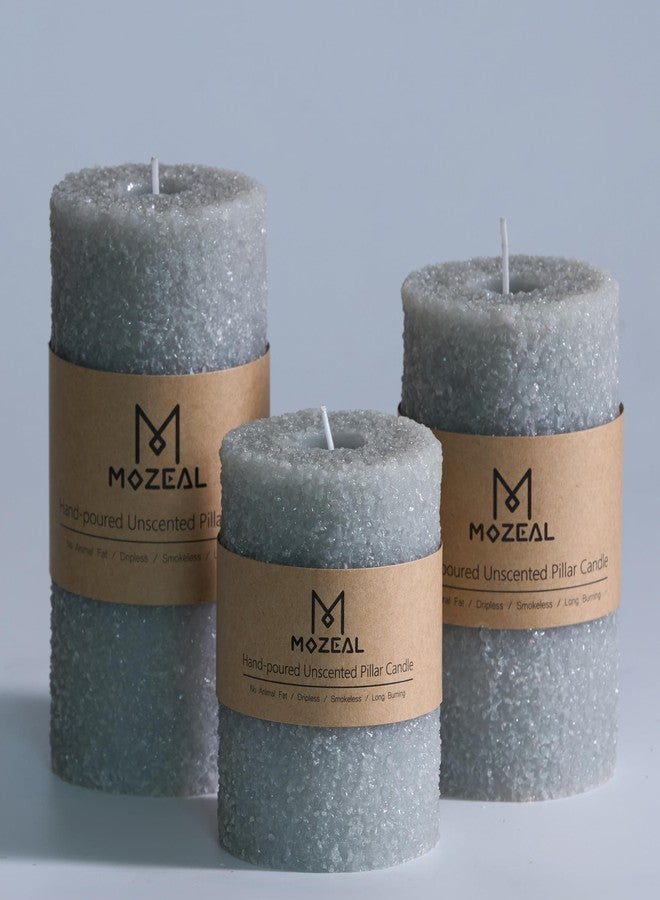 MOZEAL Hand-Poured Decorative Pillar Candles Set of 3 (3"x4" 5" 6"), Dripless, Unscented, Smokeless, Gray for Modern Home, Urban Loft & Contemporary Table Décor - Image 1