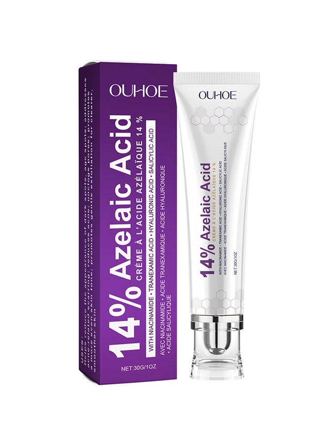 OUHOE 14% Azelaic Acid Acne Cream, Advanced Azelaic Acid Serum, Redness Relief for Face, Redness Reducing Skin Care, Prevents Acne Breakouts, Ease Pimple Clarify Skin Soothe Irritation 30g - Image 1
