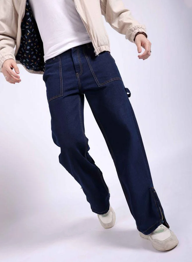 Men Baggy Solid Mid-Rise Stretchable Jeans