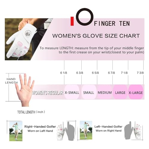FINGER TEN Women’s Ladies Golf Gloves Left Hand Right with Ball Marker Leather Grip 1 Pack, Pink Fit Woman Girl, Size Small Medium Large XL (Large, Left) - Image 5