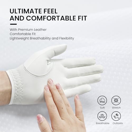 FINGER TEN Women’s Ladies Golf Gloves Left Hand Right with Ball Marker Leather Grip 1 Pack, Pink Fit Woman Girl, Size Small Medium Large XL (Large, Left) - Image 3