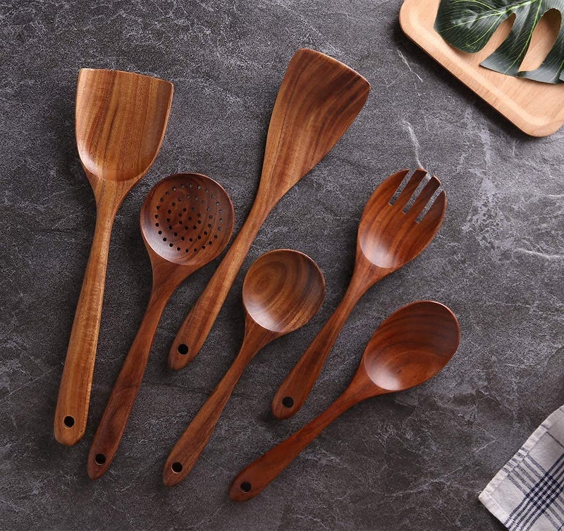 Craftland Kitchen Utensils Set - Wooden Spoons for Cooking Non-Stick Pans, Kitchen Tools, and Storage Barrel (Set of 6) - Image 4