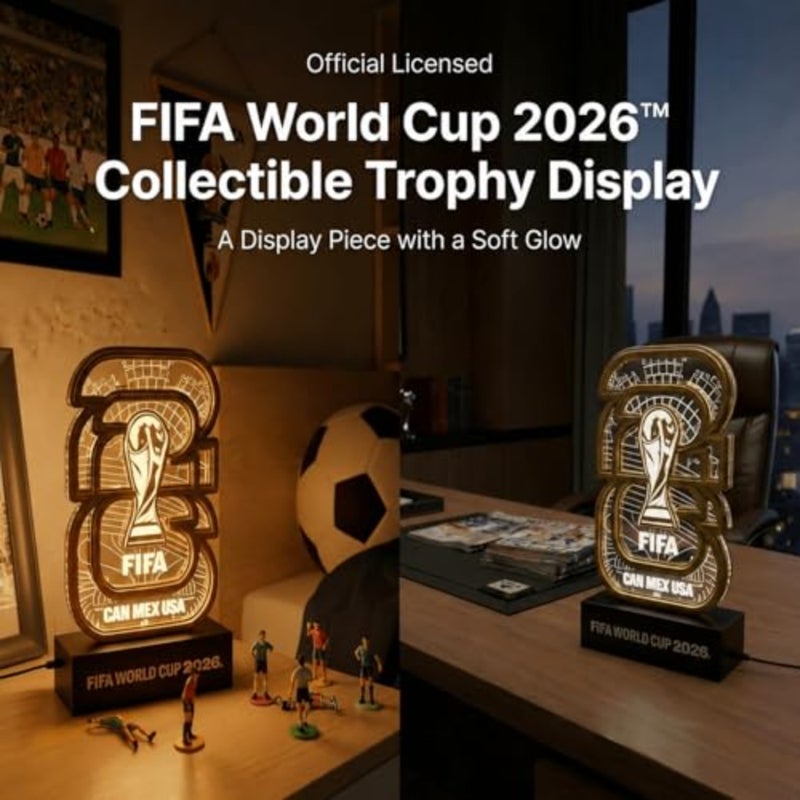 FIFA World Cup 2026 Official Licensed Collectible Display with White LED Glow, Soccer Memorabilia Gift for Men Women Dad Fans Man Cave Bar Desk Decor USA CAN MEX Trophy Replica - Image 2