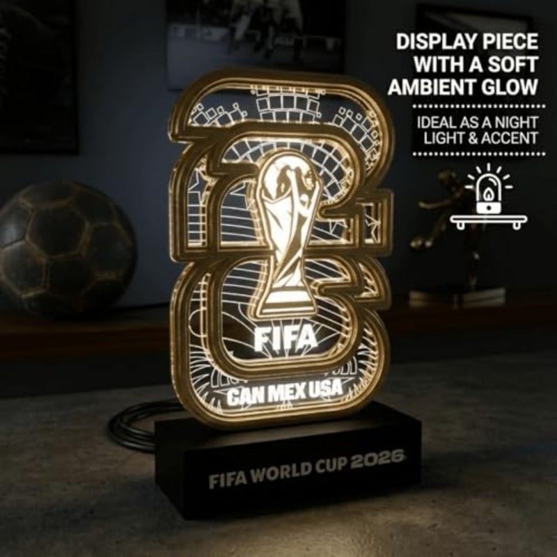 FIFA World Cup 2026 Official Licensed Collectible Display with White LED Glow, Soccer Memorabilia Gift for Men Women Dad Fans Man Cave Bar Desk Decor USA CAN MEX Trophy Replica - Image 4