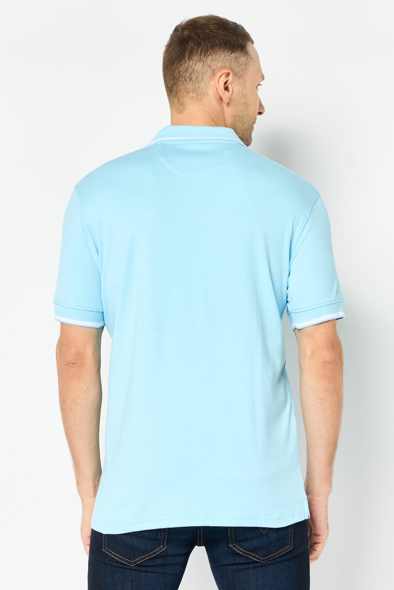 Chaps Men Regular Fit Embroidered Logo Short Sleeve Polo Shirt, Light Blue - Image 4