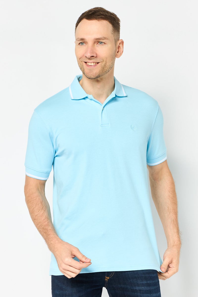 Chaps Men Regular Fit Embroidered Logo Short Sleeve Polo Shirt, Light Blue - Image 1