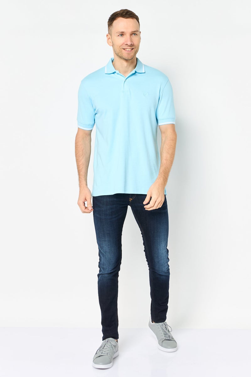 Chaps Men Regular Fit Embroidered Logo Short Sleeve Polo Shirt, Light Blue - Image 2