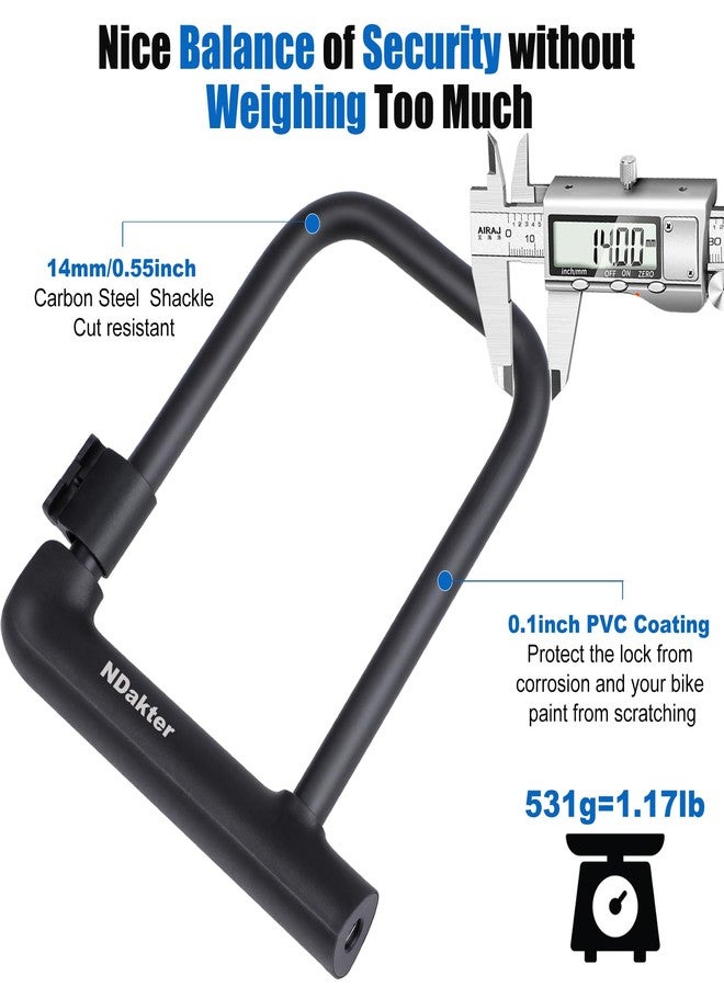 NDakter Bike U-Lock,14mm Mini Lightweight Bicycle U-Shaped Lock with 2 Keys,Portable Heavy-Duty and Solid Bicycle Lock for Mountain Bikes, Road Bikes, Shop Doors, with Sturdy Mounting Bracket - Image 3