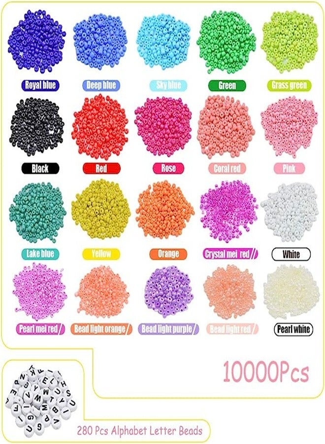 Goolsky 10,000-Piece Glass Seed Bead Kit + 280 Alphabet Letter Beads | 3mm Multi-Color Beads for DIY Bracelet, Necklace & Name Jewelry Making | Complete Craft Kit with Storage Box - Image 5
