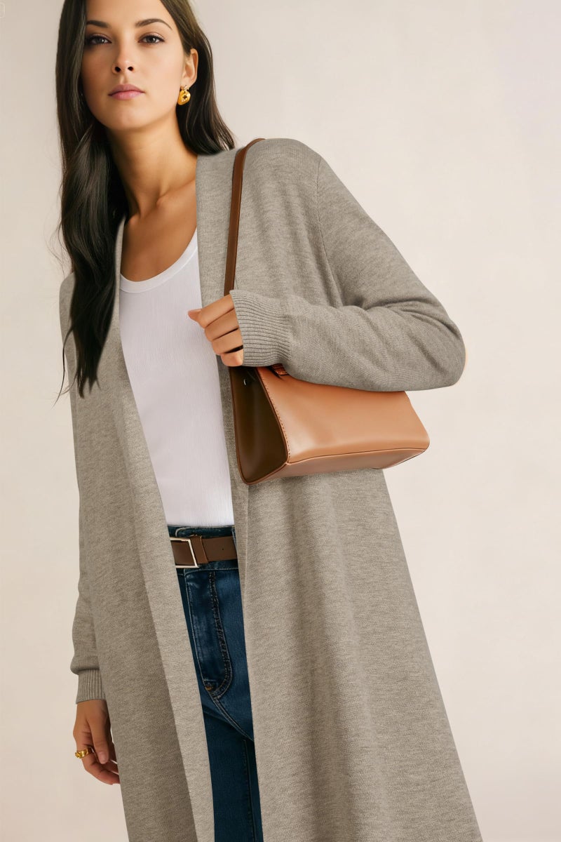 OUGES Women's Long Cardigan Wool Blend Oversized Sweaters Knit Open Front Business Casual Fall Outfits for 2026 Trendy Winter Coatigan Lightweight Coats Jacket Wear to Work with Pocket(Gray Camel,L) - Image 3