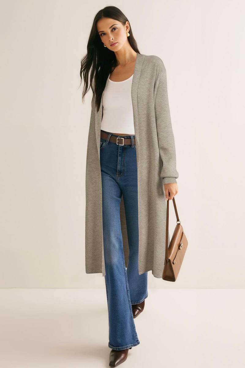 OUGES Women's Long Cardigan Wool Blend Oversized Sweaters Knit Open Front Business Casual Fall Outfits for 2026 Trendy Winter Coatigan Lightweight Coats Jacket Wear to Work with Pocket(Gray Camel,L) - Image 2
